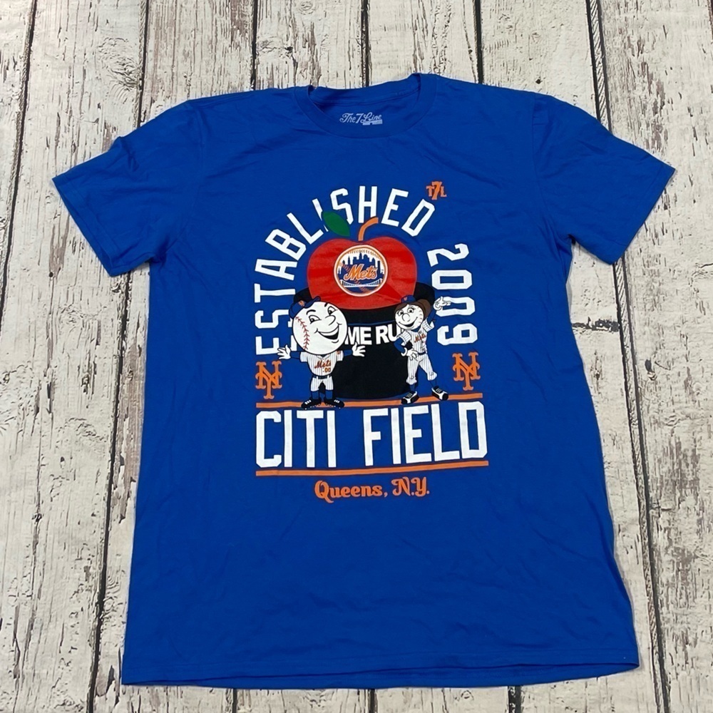 New York Mets MLB Baseball Citi Field The 7 Line Crewneck Tee Top Shirt